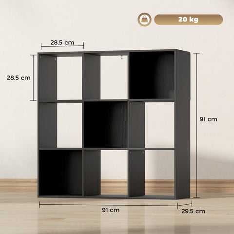 Black homcom nine-cube storage shelf made of particle board with sleek minimalist modular design and open cubbies