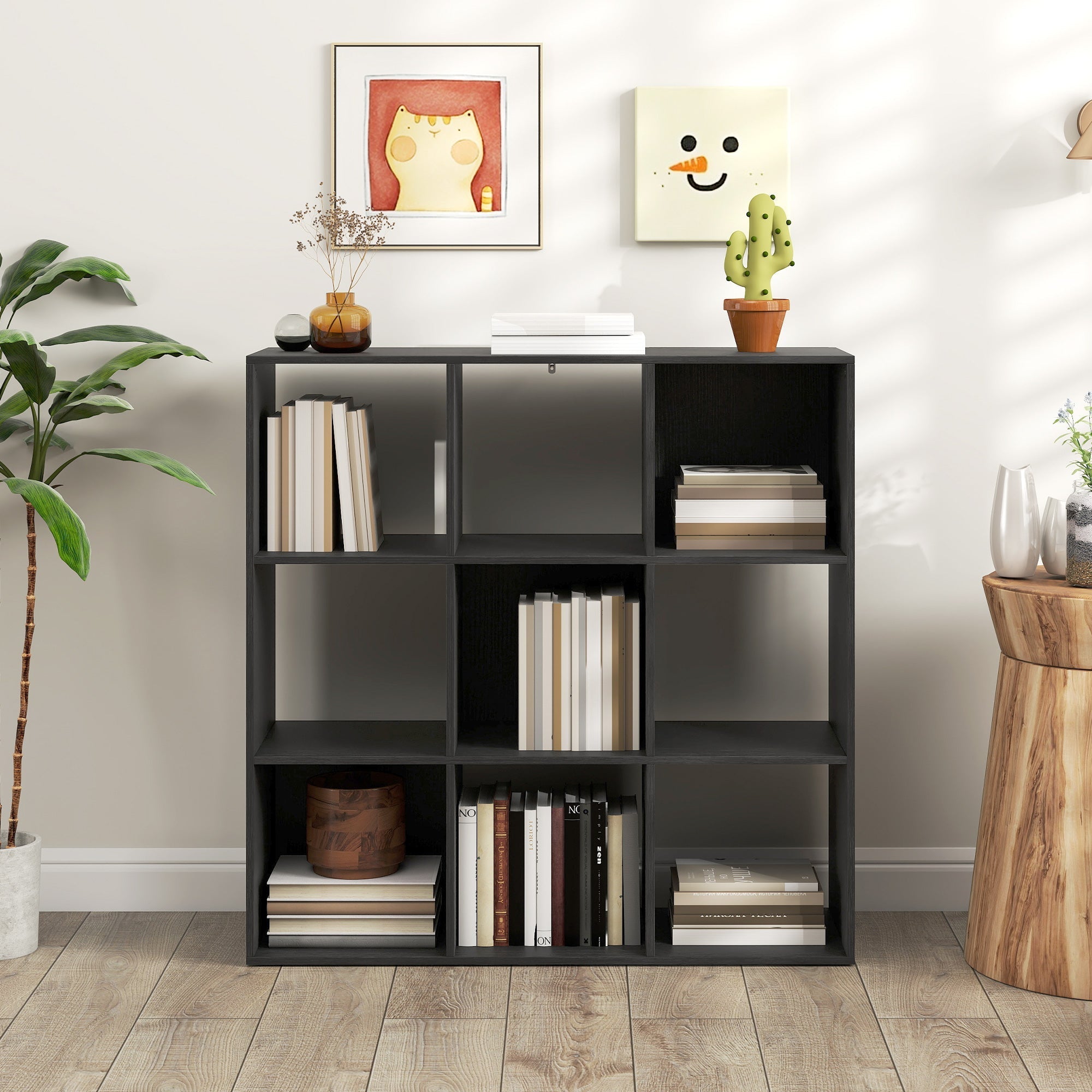 Black modular nine-cube storage shelf by homcom made of particle board with matte finish for versatile organization