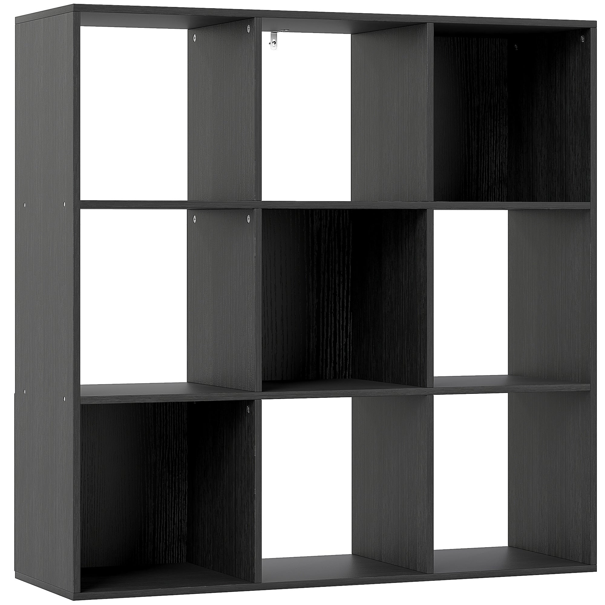 Black wood-grain finish nine-compartment shelving unit made of particle board for versatile storage by HOMCOM