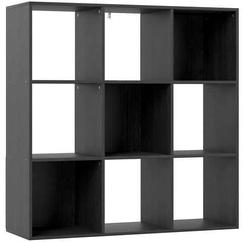 Black wood-grain finish nine-compartment shelving unit made of particle board for versatile storage by HOMCOM