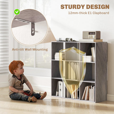 Homcom nine-cube storage shelf in marble grey particle board with 12mm thick e1 clapboard and anti-tilt wall mount