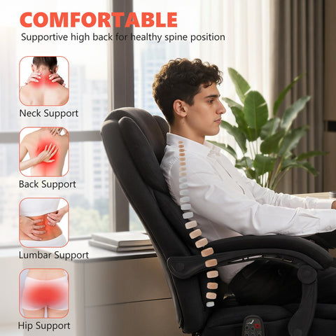Black homcom office chair with high back fabric and adjustable lumbar support featuring vibration massage