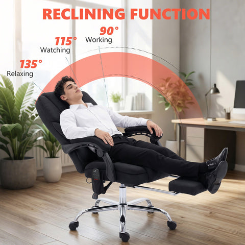 Black homcom office chair with chrome base and casters features vibration massage heat and adjustable angles for work or relax