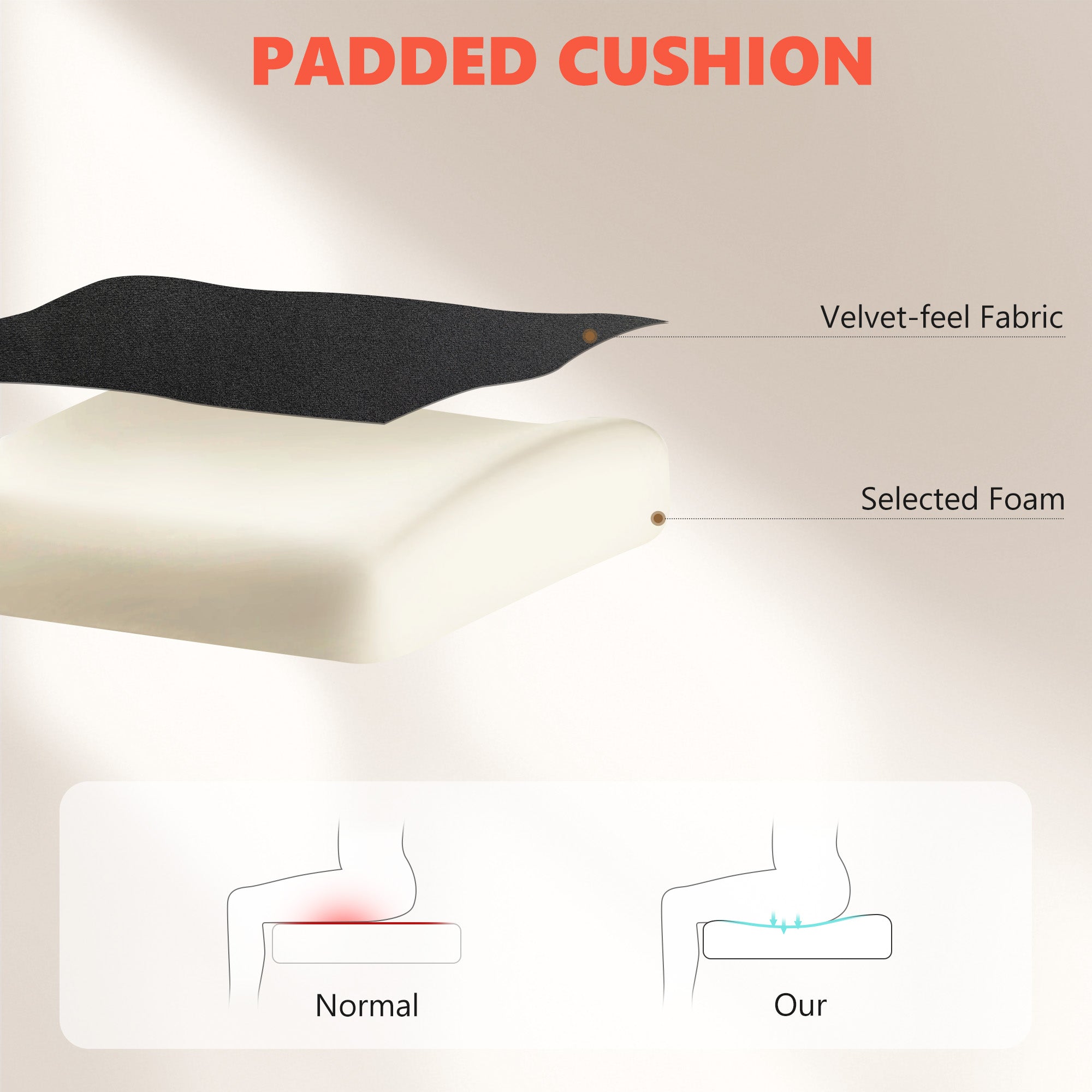 Black velvet-feel fabric office chair with padded foam cushion for vibration massage and heat comfort