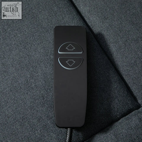 Black remote control with up and down buttons for charcoal grey homcom fabric lift chair with cup holder and standing position