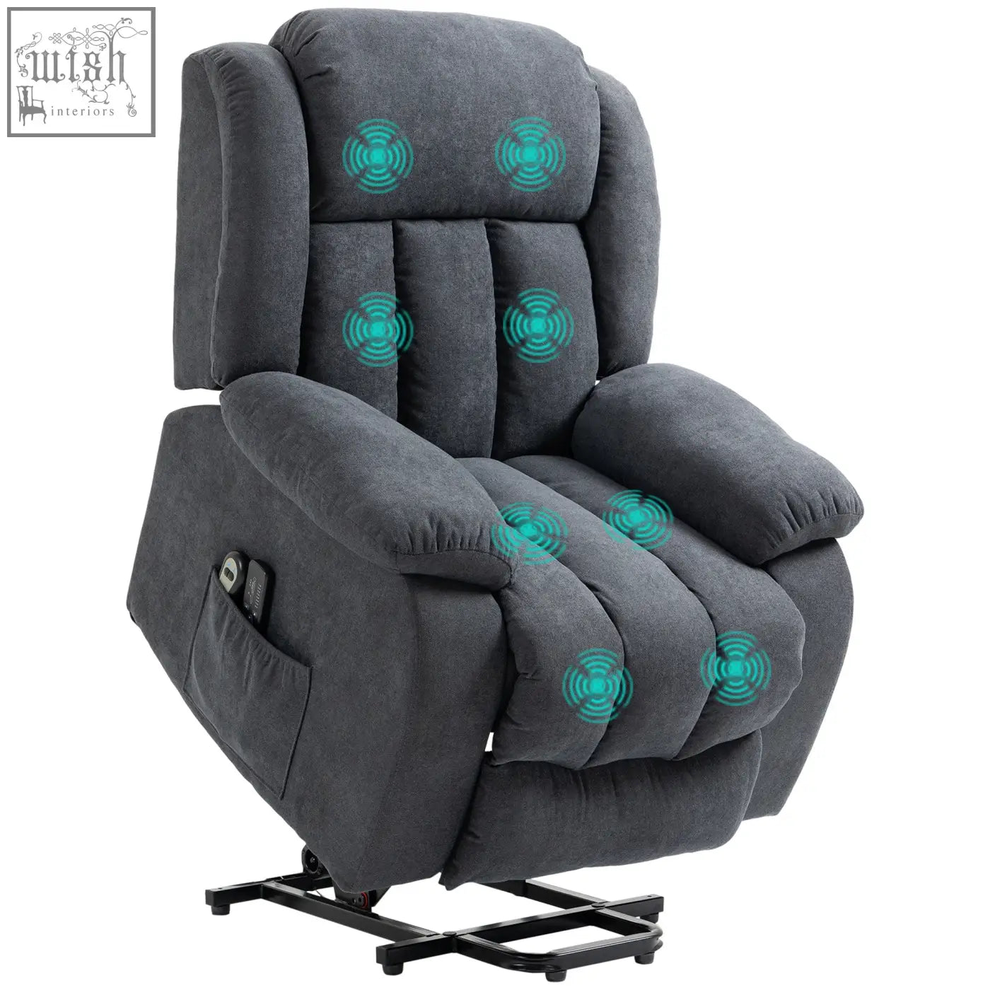 Dark grey fabric upholstered HOMCOM recliner chair for elderly with eight massage points and built-in footrest and remote
