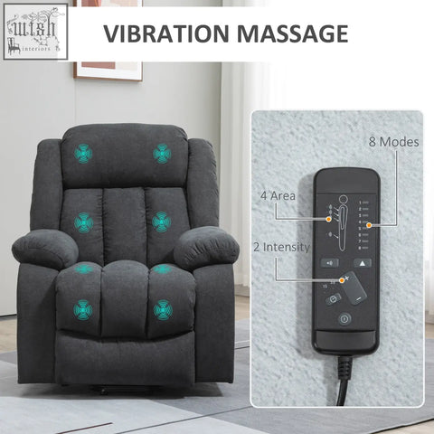 Black fabric recliner with eight massage points and remote control oversized riser and recliner chair for elderly
