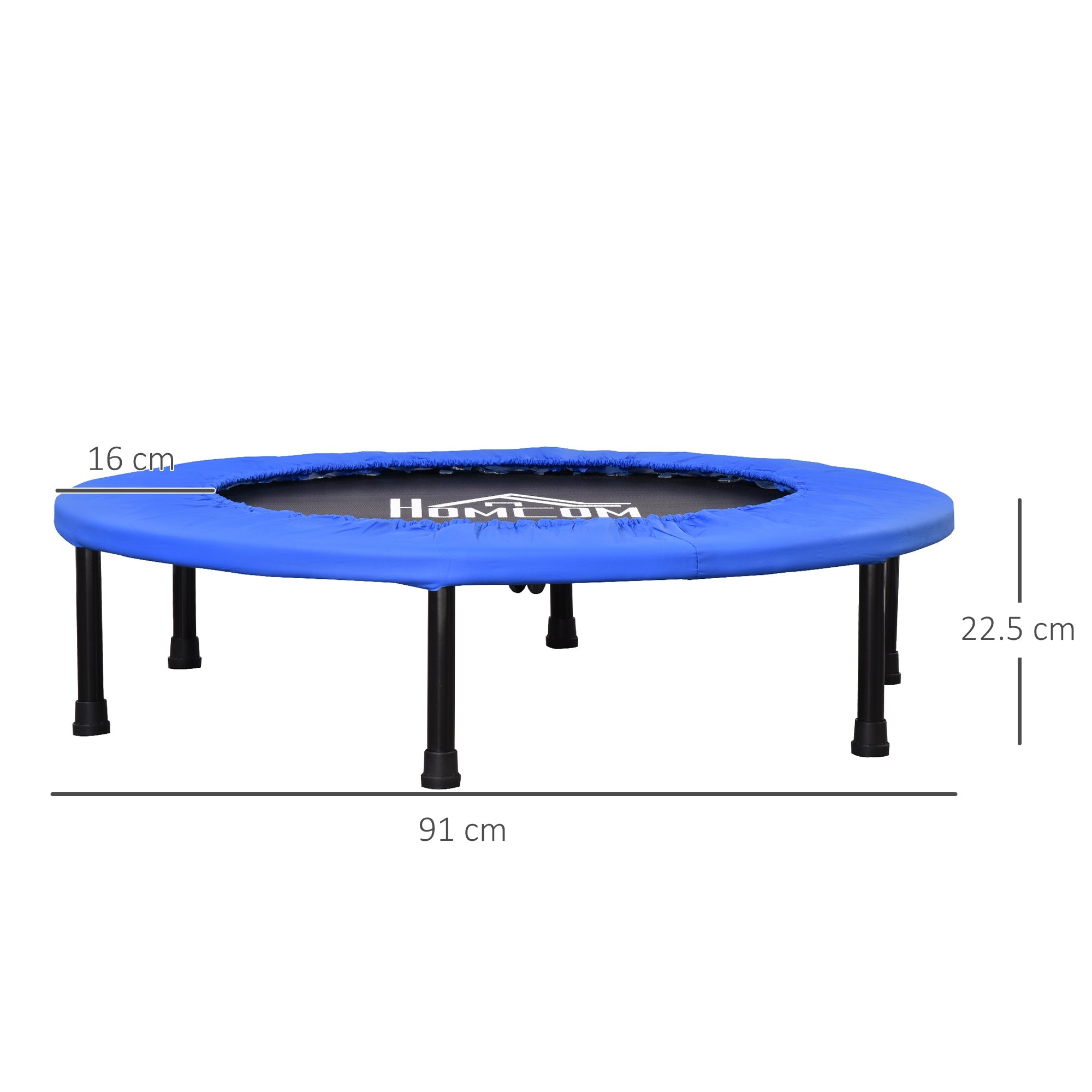 Blue homcom mini trampoline with metal frame black legs 91 cm diameter for indoor outdoor exercise jumper