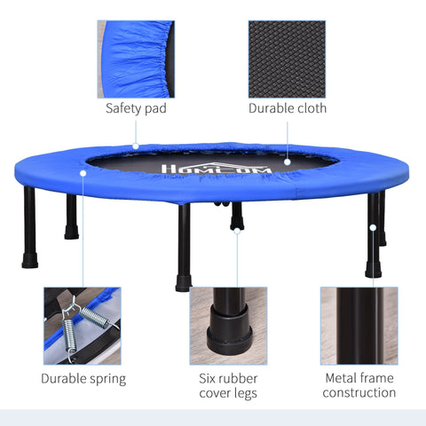 Blue homcom mini fitness trampoline with durable cloth safety pad and sturdy black metal frame for indoor outdoor use
