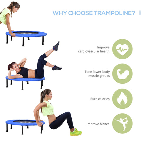 Blue and black homcom mini fitness trampoline with metal frame and safety pad for indoor outdoor exercise