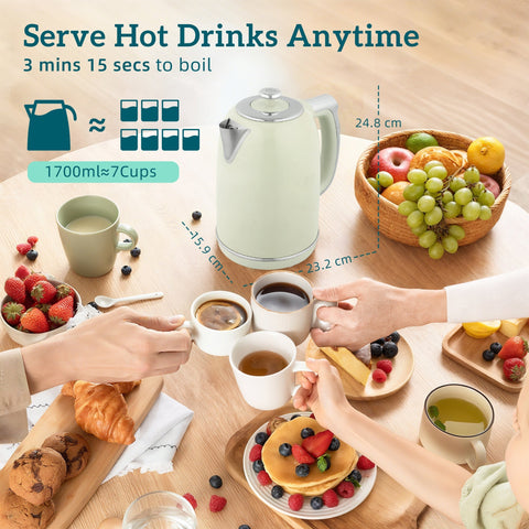 Cream-colored electric kettle with stainless steel accents from homcom retro-style set with 40-100°c temperature control