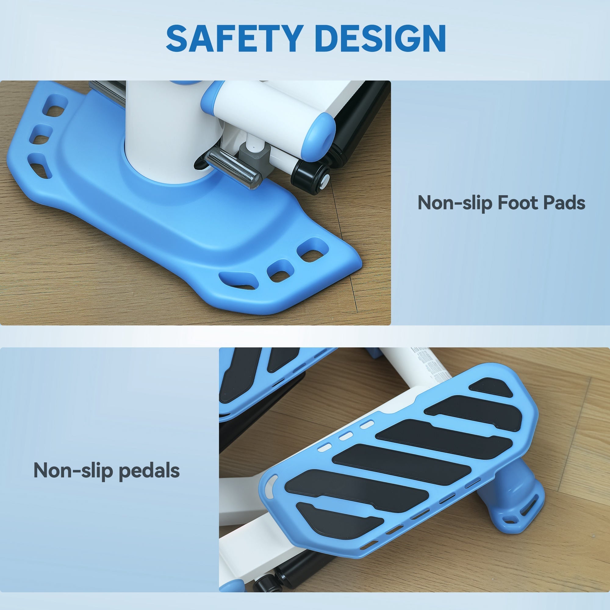 Blue plastic non slip foot pads and pedals with black rubber grips for homcom portable mini stepper workout use
