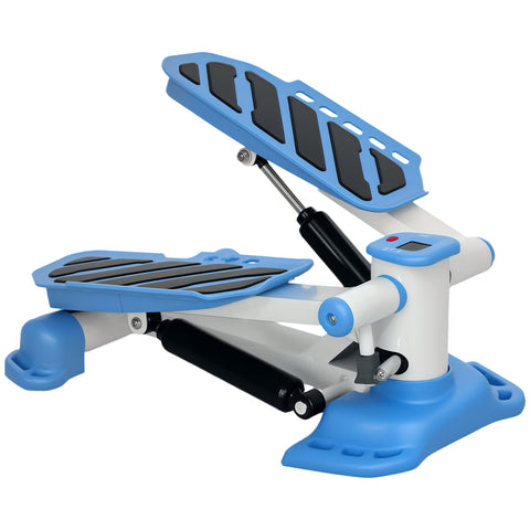 Homcom portable mini stepper in blue and white with black rubber footpads and lcd display for home workouts