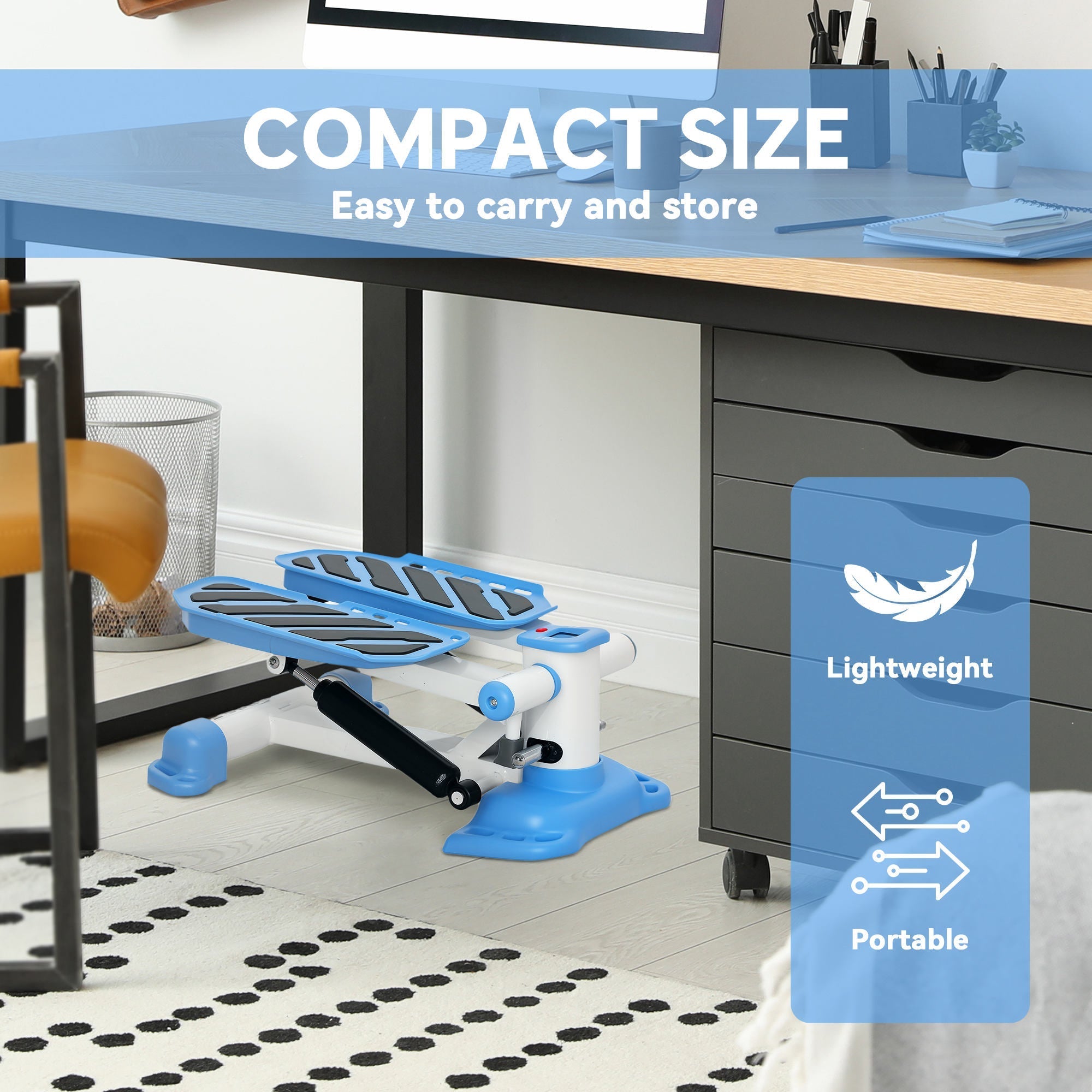 Blue and white homcom portable mini stepper with lcd monitor and anti skid pedals for home gym use
