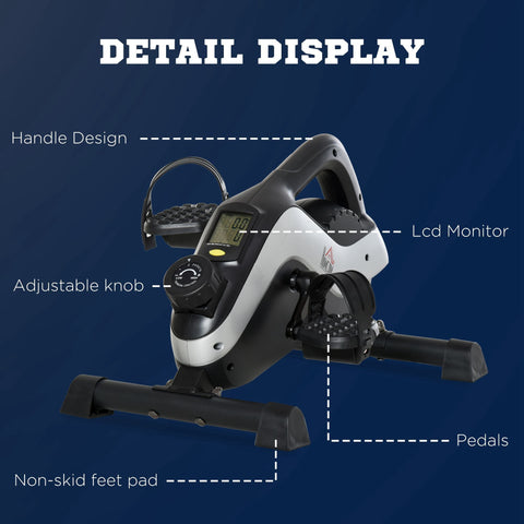 Black and silver HOMCOM pedal exerciser with lcd display adjustable resistance knob and non-skid feet pads battery required