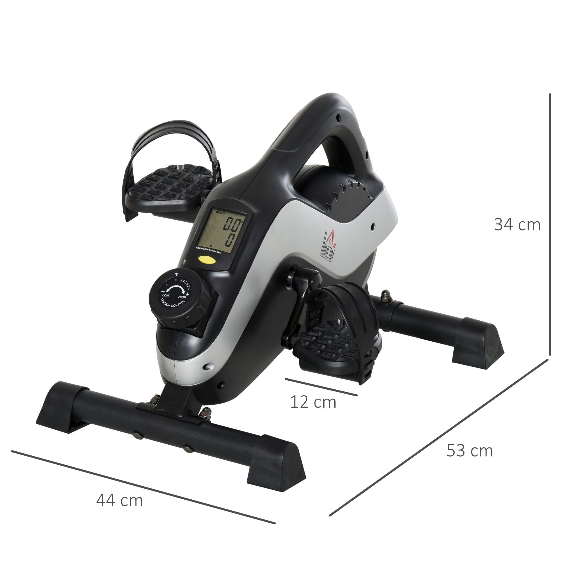 Black and silver homcom pedal exerciser with lcd display and resistance knob for mini cycle leg exercise sitting down