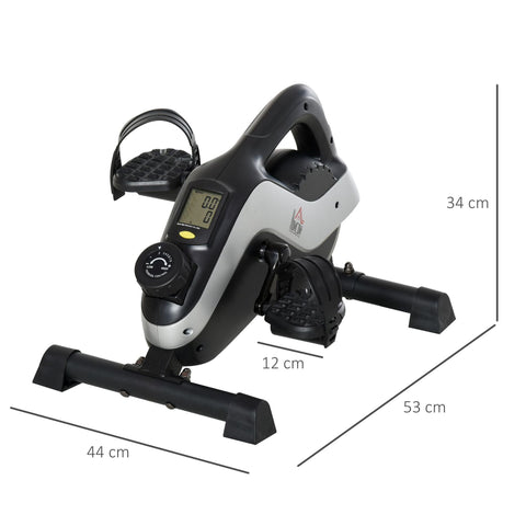 Black and silver homcom pedal exerciser with lcd display and resistance knob for mini cycle leg exercise sitting down