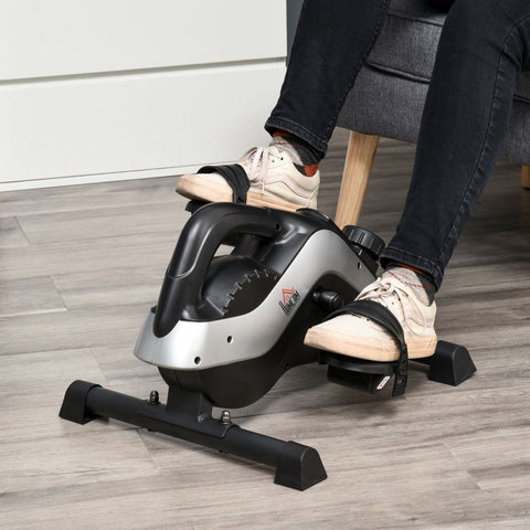 Black and silver HOMCOM pedal exerciser with adjustable resistance knob and lcd display for sitting leg workouts