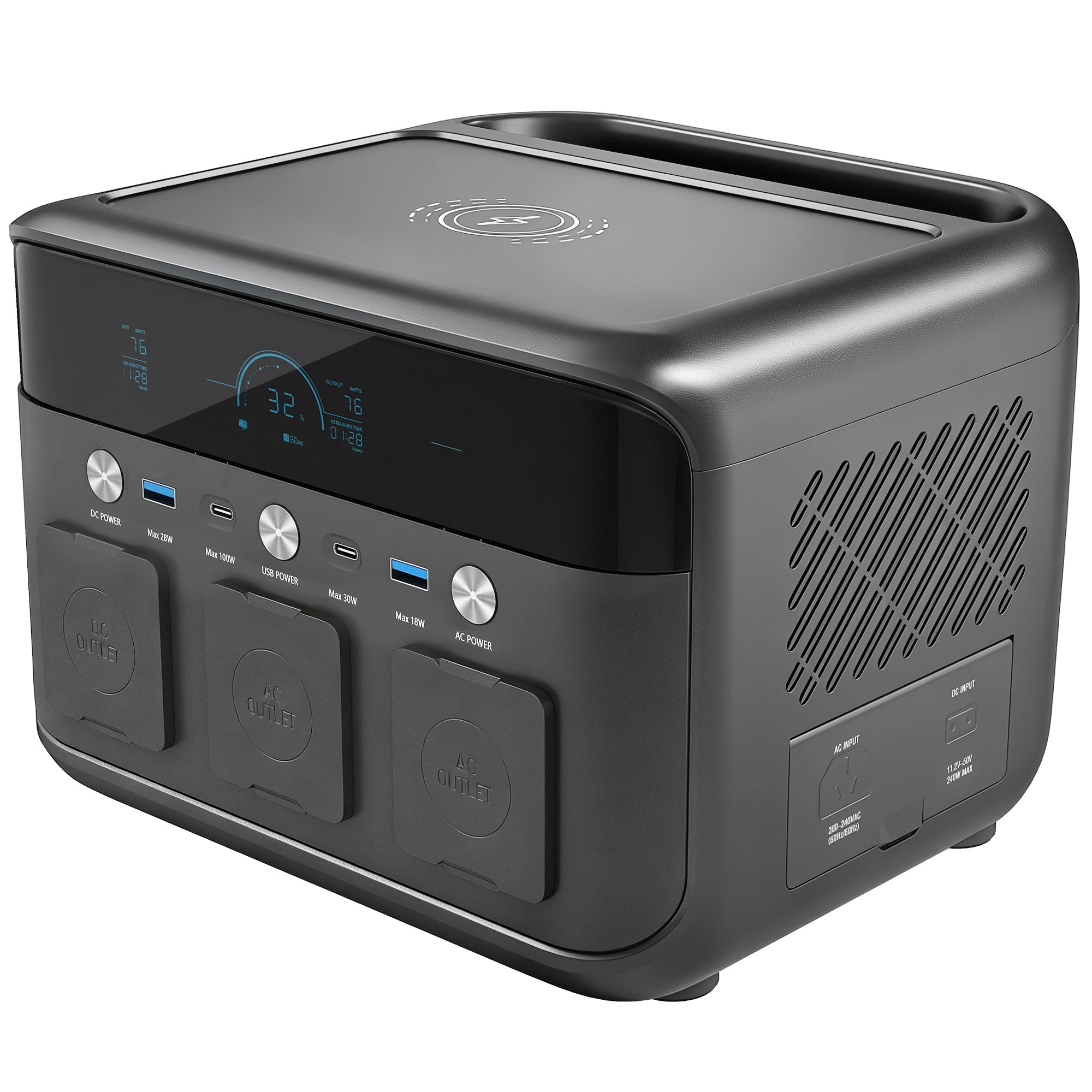 Black matte portable power station with digital display liFePO4 battery fast charge for camping power station