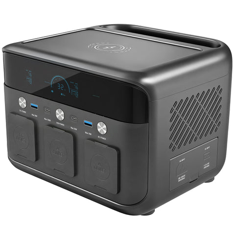 Black matte portable power station with digital display liFePO4 battery fast charge for camping power station