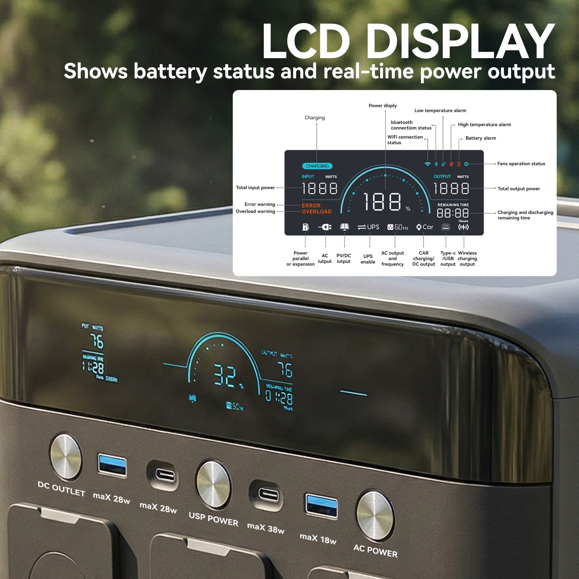 Black HOMCOM portable power station with LiFePO4 battery, digital lcd, fast charge, multiple USB-C and AC ports for camping power