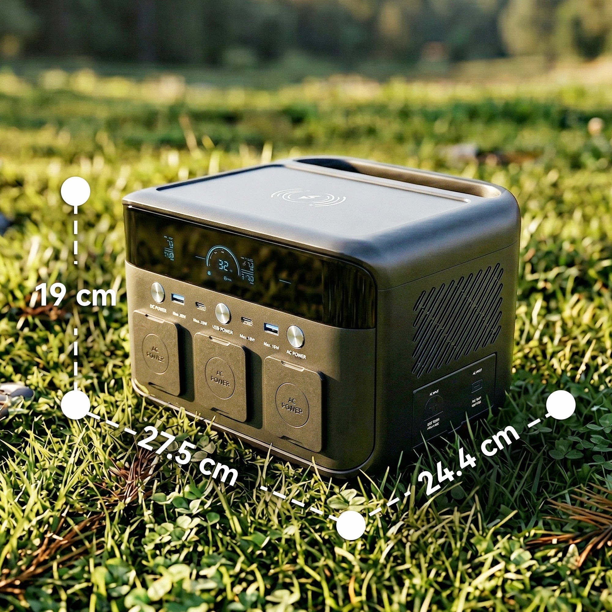 Black HOMCOM portable power station with LiFePO4 battery, digital display, wireless charging, and multiple ac usb outlets
