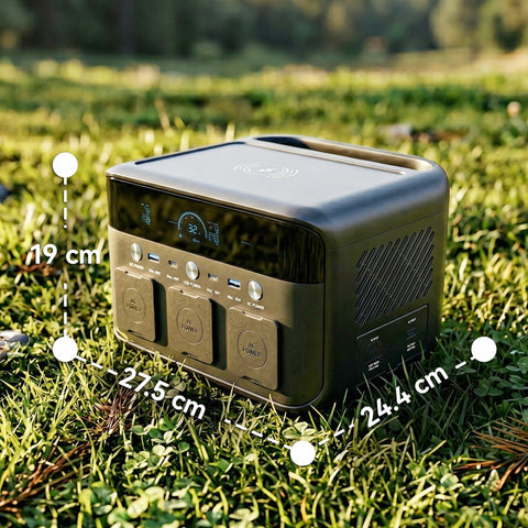 Black HOMCOM portable power station with LiFePO4 battery, digital display, wireless charging, and multiple ac usb outlets
