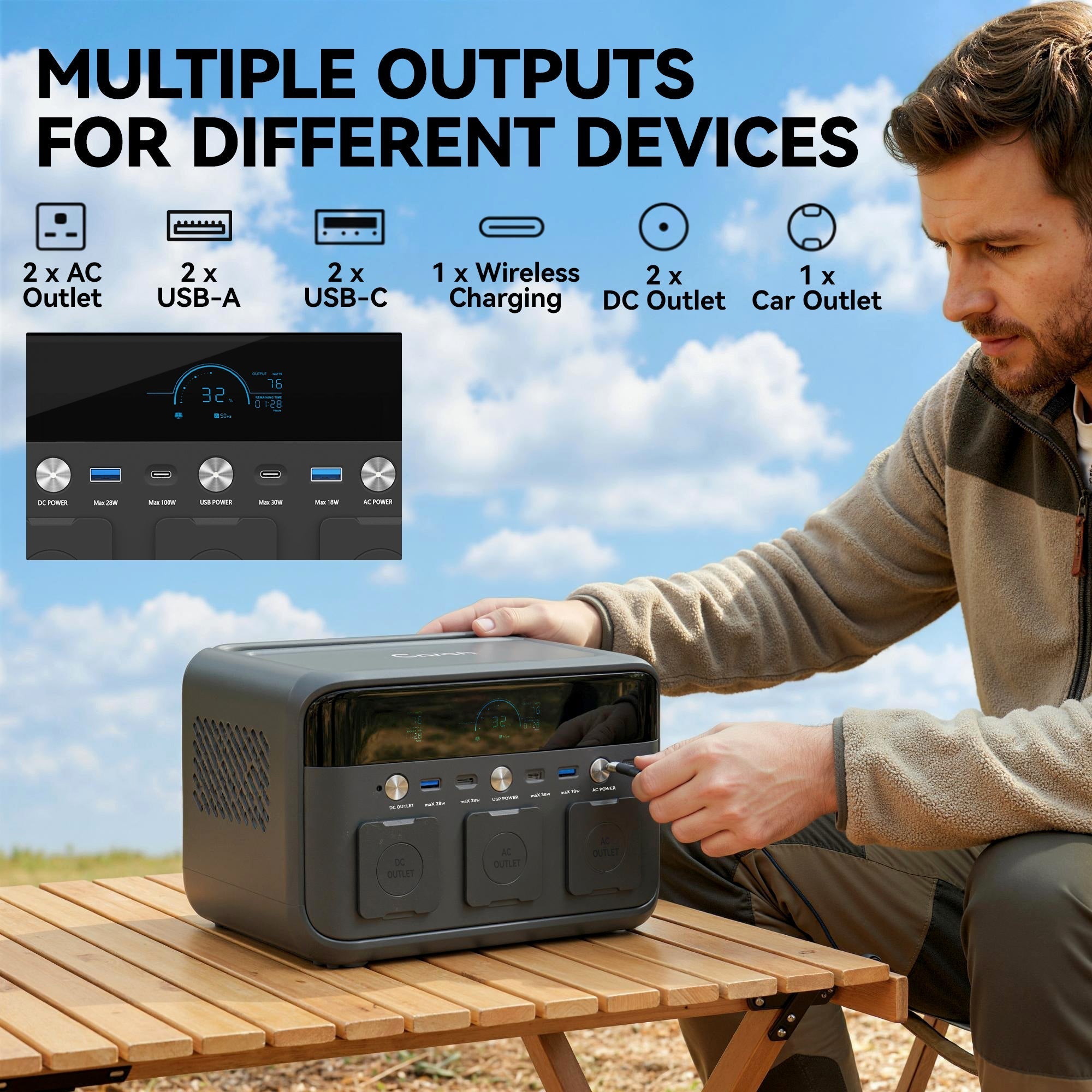 Black homcom portable power station with lifepo4 battery and multiple ports for fast portable power on the go