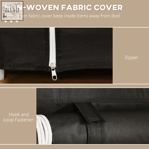 Black non woven fabric cover with white zipper and hook and loop fastener for homcom portable wardrobe with hanging rail and powder coated steel frame