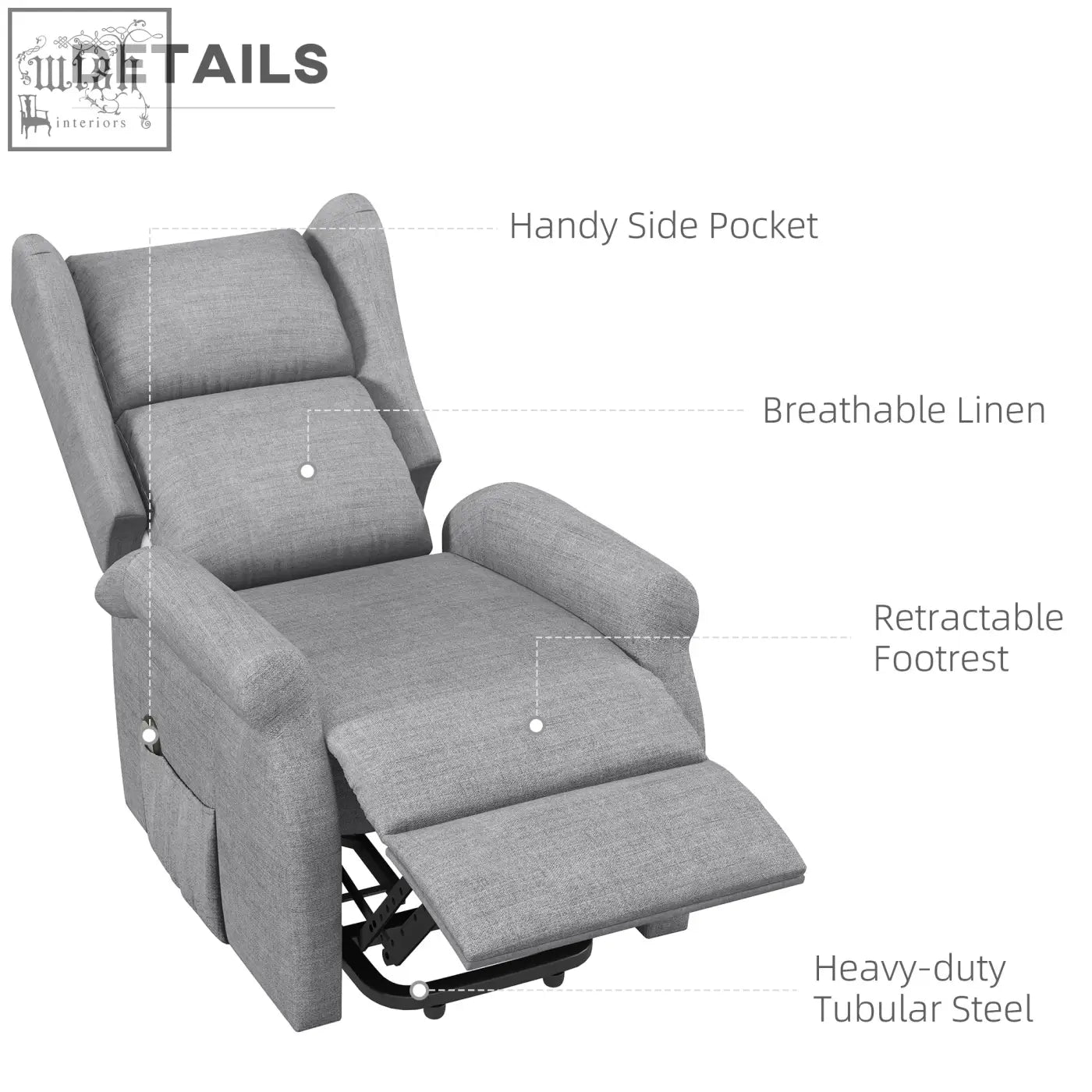 Gray homcom power lift recliner with breathable linen fabric, electric remote control, and retractable footrest for living room
