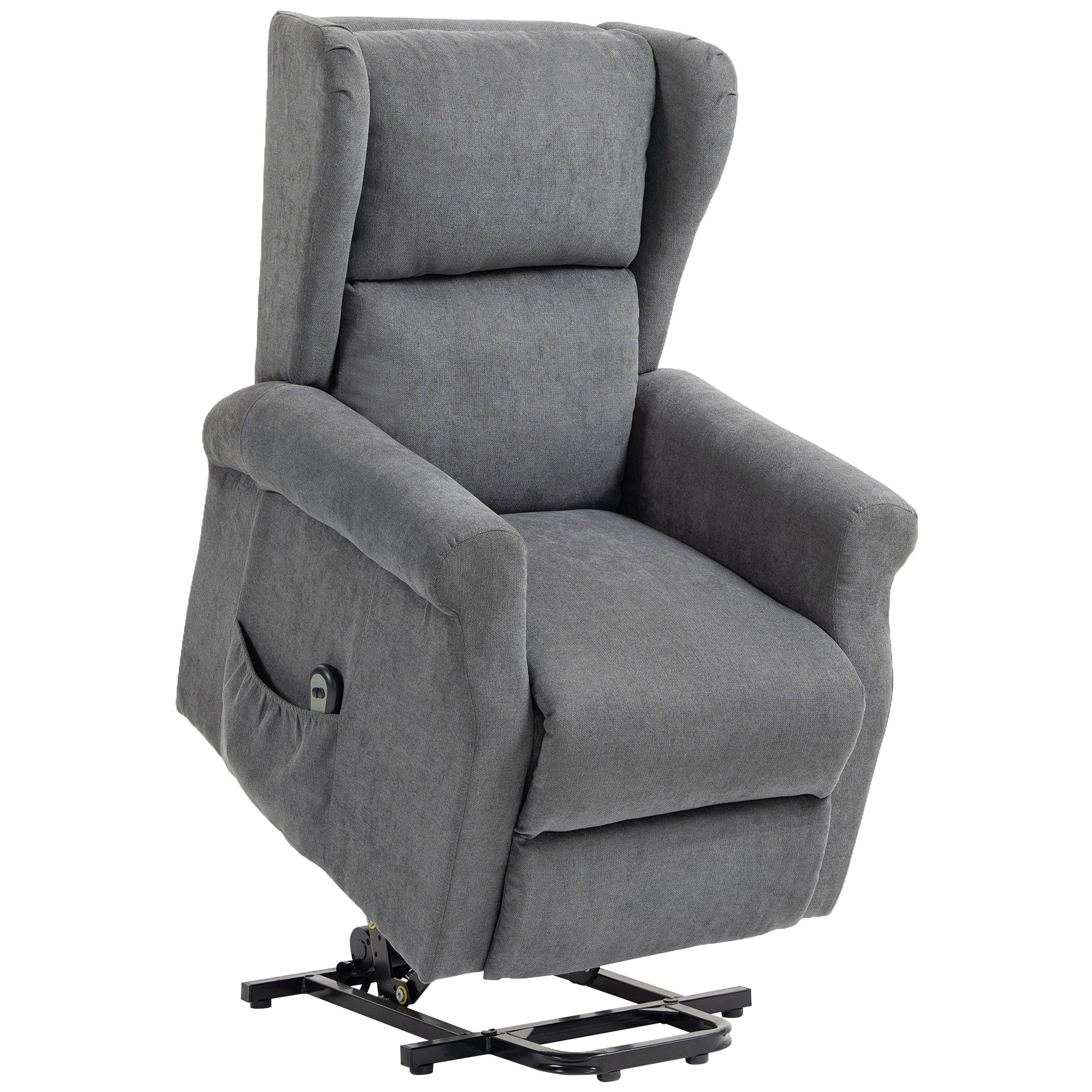 Gray upholstered homcom power lift recliner with smooth linen-look fabric and wingback design for living room use