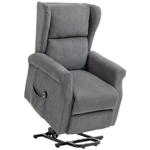 Gray upholstered homcom power lift recliner with smooth linen-look fabric and wingback design for living room use