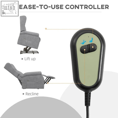 Black and light green remote control for homcom grey fabric power lift recliner with electric lift and side pockets