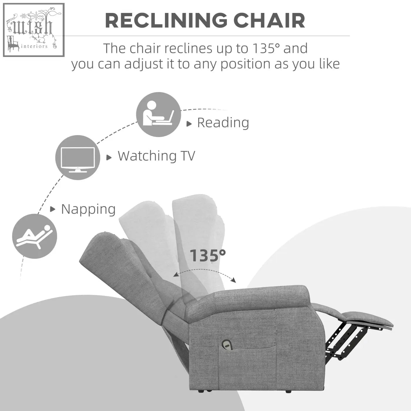Gray fabric power lift recliner with remote control and adjustable footrest for comfy reading and napping