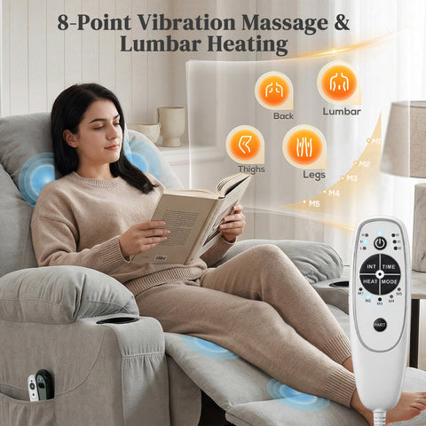 Light grey homcom power lift recliner chair with pocket spring and 8-point vibration massage and lumbar heating