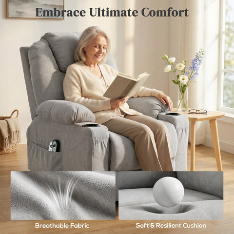 Homcom power lift recliner chair in light grey with breathable fabric and soft resilient cushioning for comfort