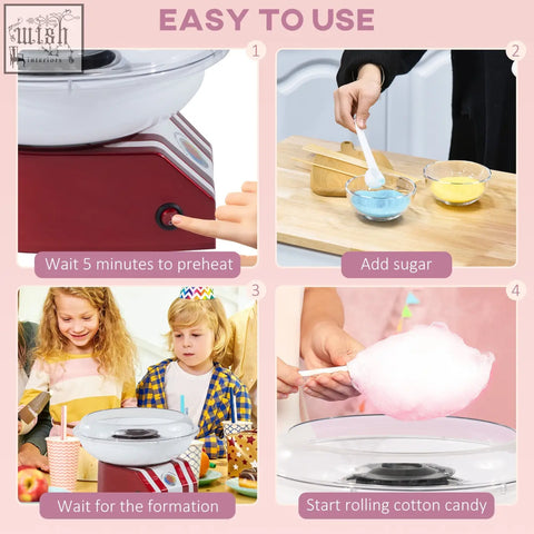 A sleek white and red homcom candy floss machine with a black control knob and food grade stainless steel parts