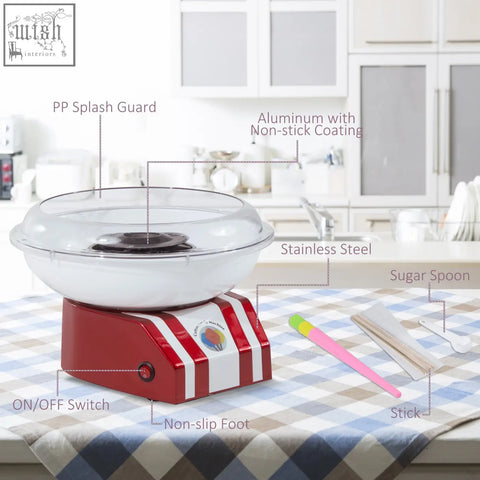 Red and white striped HOMCOM professional candy floss machine with clear dome lid food grade stainless steel design