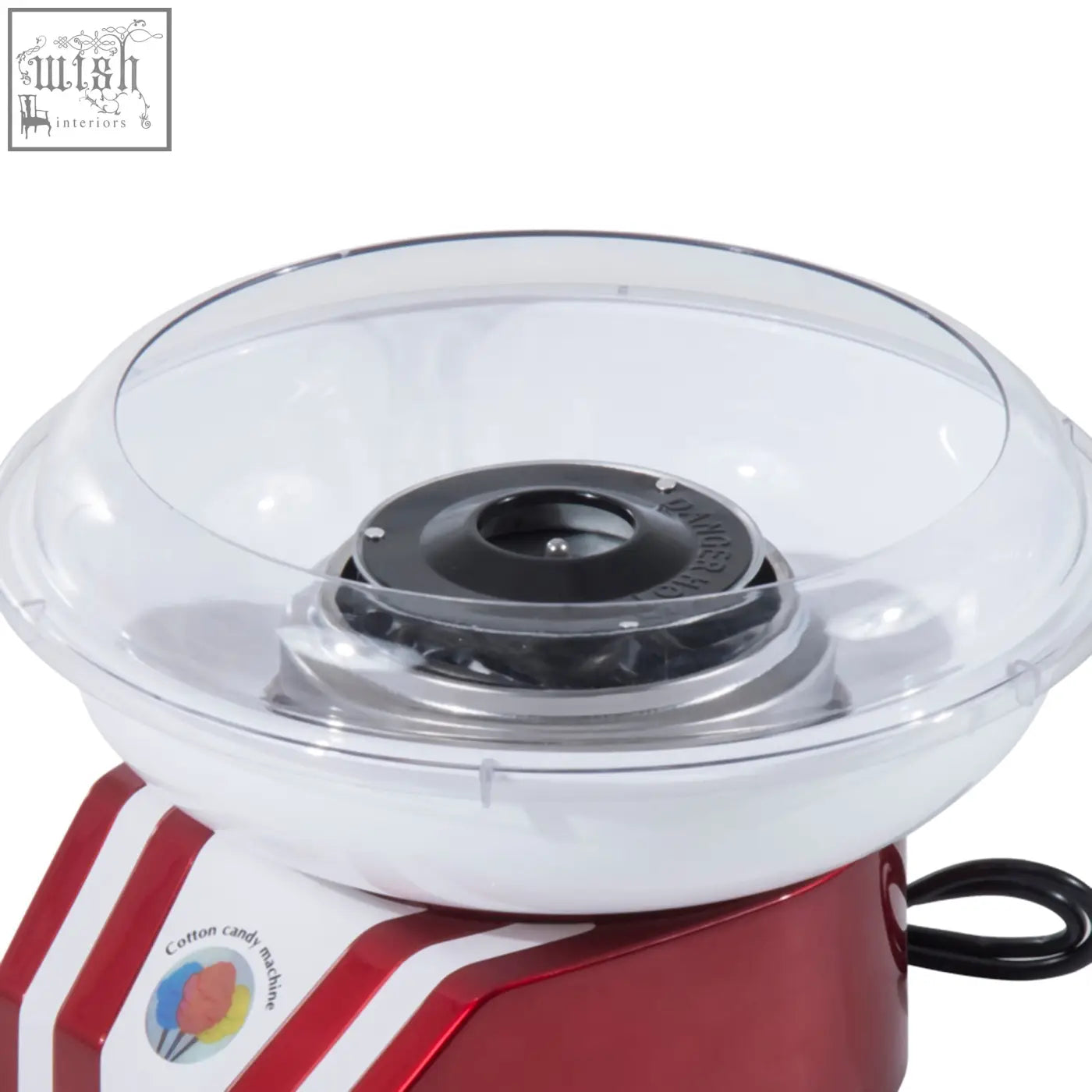 Red and white striped HOMCOM candy floss machine with food grade stainless steel and clear dome for parties and kids