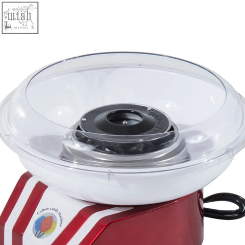 Red and white striped HOMCOM candy floss machine with food grade stainless steel and clear dome for parties and kids