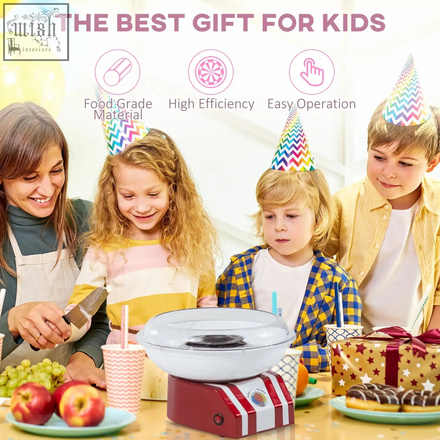 Red and white striped professional candy floss machine with food grade stainless steel and clear dome lid for parties