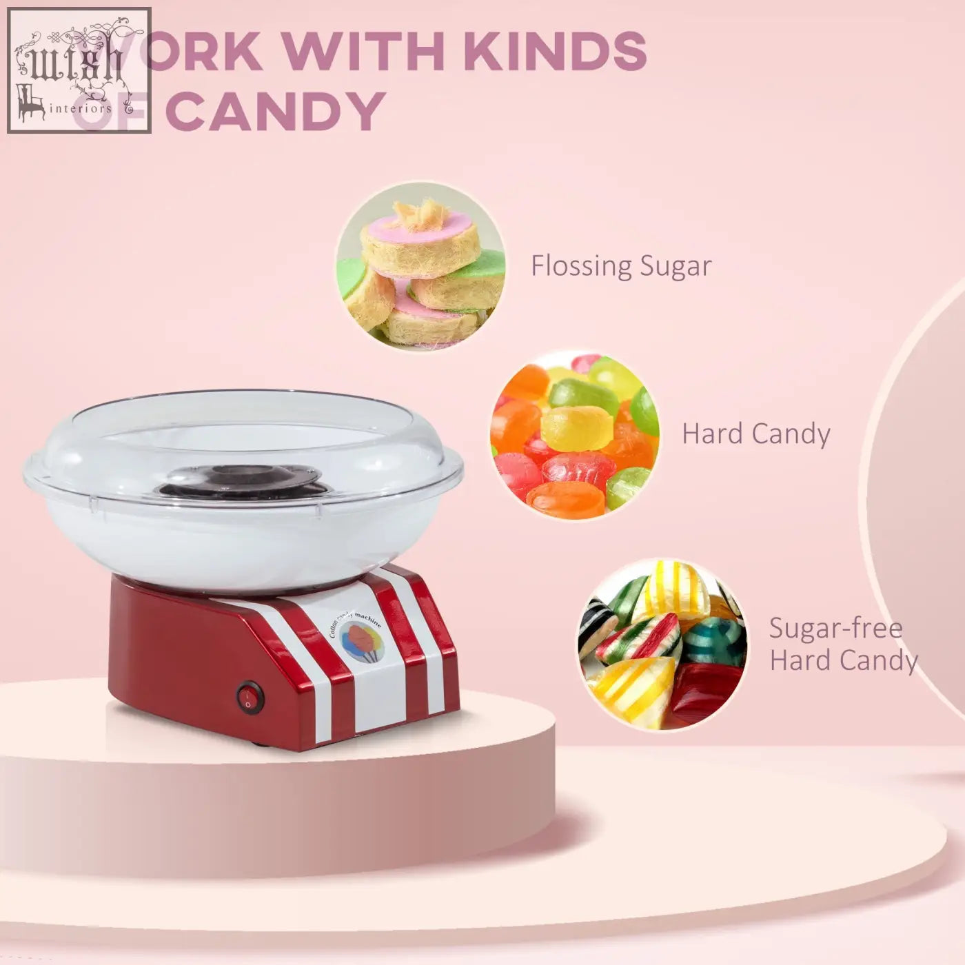 Homcom red and white striped cotton candy machine with clear dome stainless steel food grade candy floss maker for parties