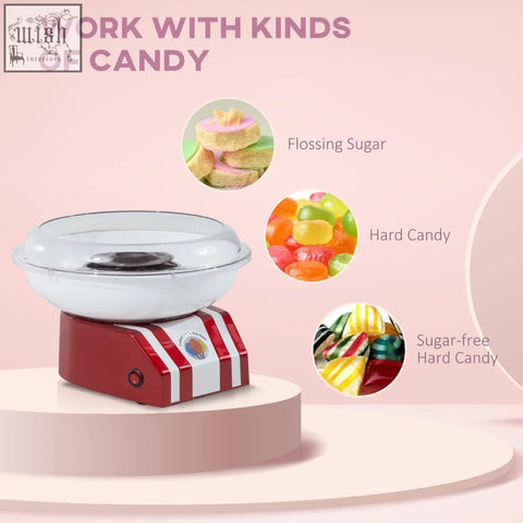 Homcom red and white striped cotton candy machine with clear dome stainless steel food grade candy floss maker for parties