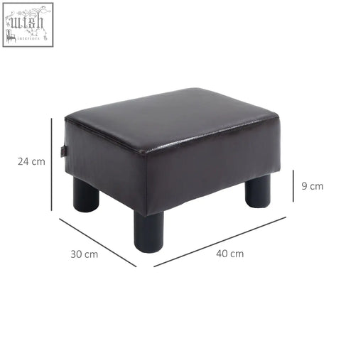 Brown homcom pu leather foot stool ottoman cube with wooden frame and four sturdy plastic legs