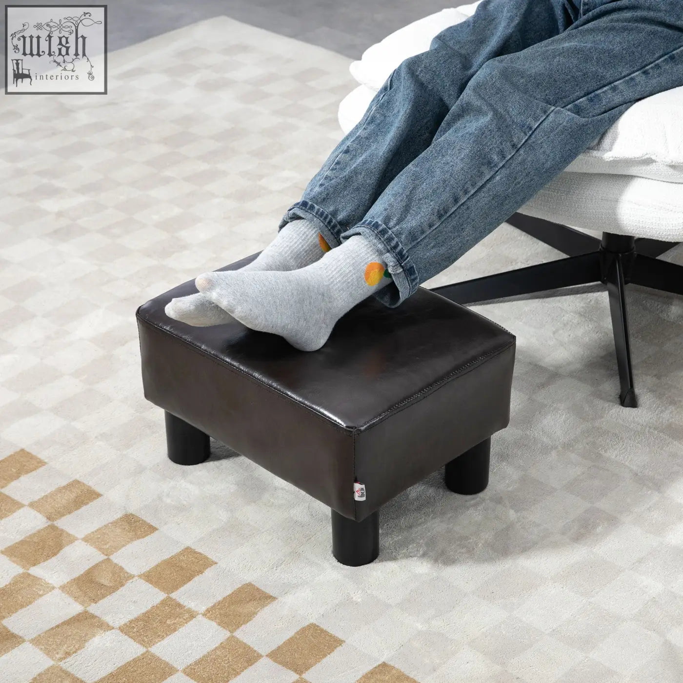 Brown homcom pu leather foot stool ottoman cube with plastic legs and wooden frame for comfortable seating