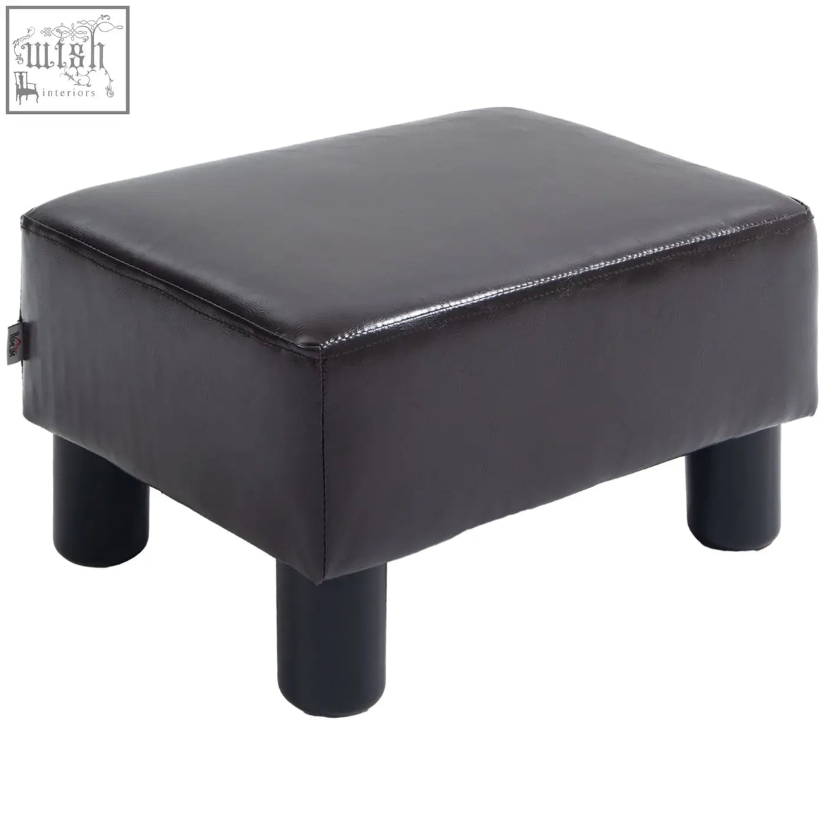 Brown homcom pu leather foot stool ottoman cube with wooden frame and four plastic legs for living room use