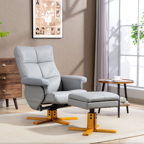 Light gray homcom faux leather swivel recliner chair with footstool wooden star base stylish faux leather for living room