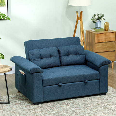 Deep blue homcom sofa bed with pocket springs high-density sponge convertible design and storage drawers for living room