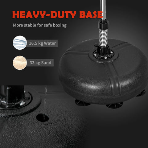 Black heavy-duty rubber base with metal hardware for homcom punch bag stand with adjustable height and boxing ball setup