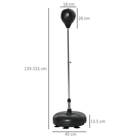 Homcom black leather punch bag with silver metal stand and adjustable height perfect for boxing ball training